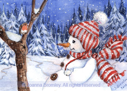 ACEO Snowman and Robin