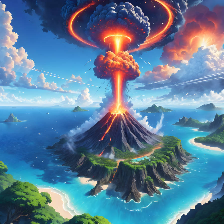 A Volcano Exploding On An island by AlphaBlade13579 on DeviantArt