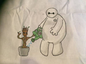 Baymax watering Groot