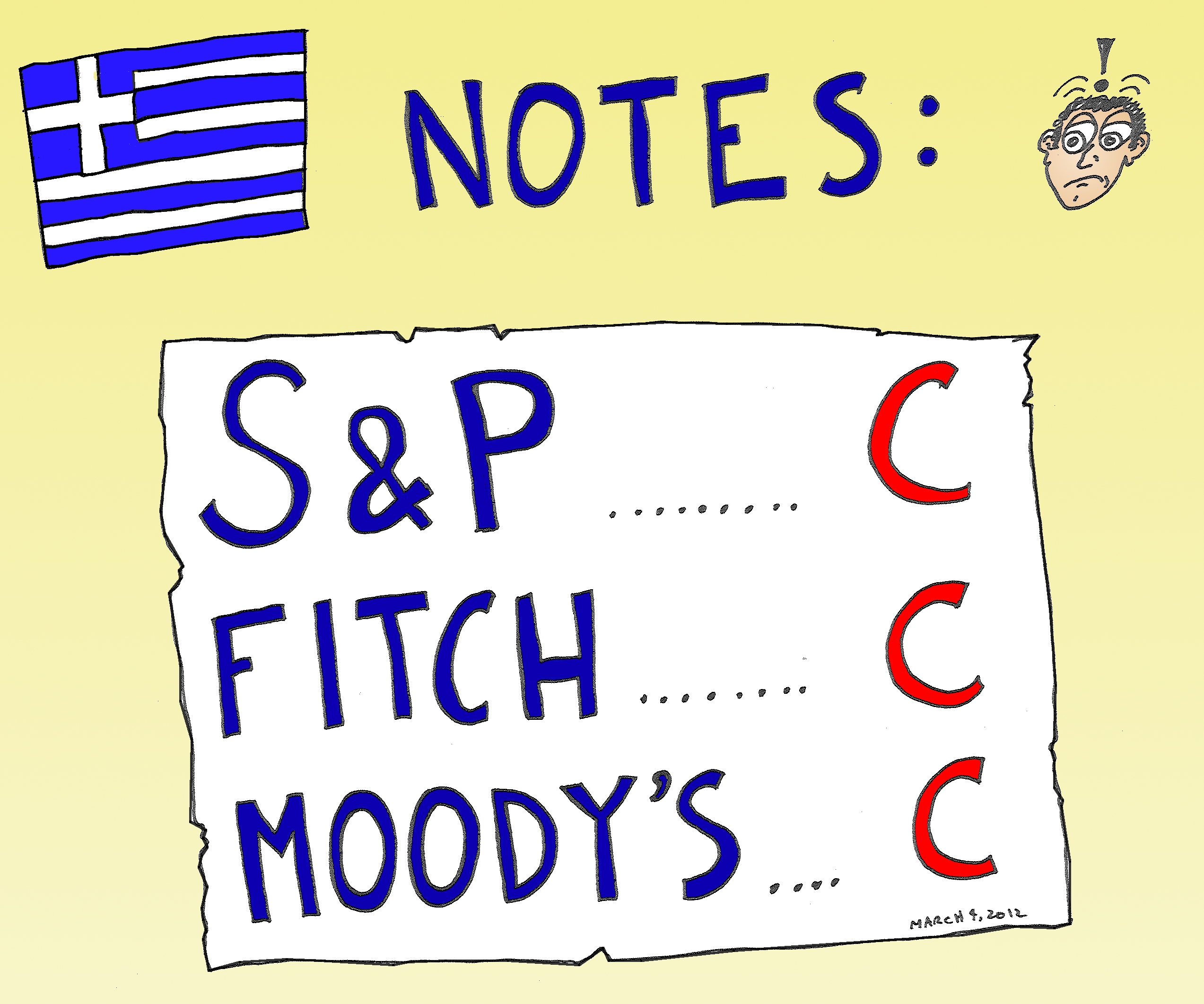 Binary Options News Cartoon - 3 Cs for Greece