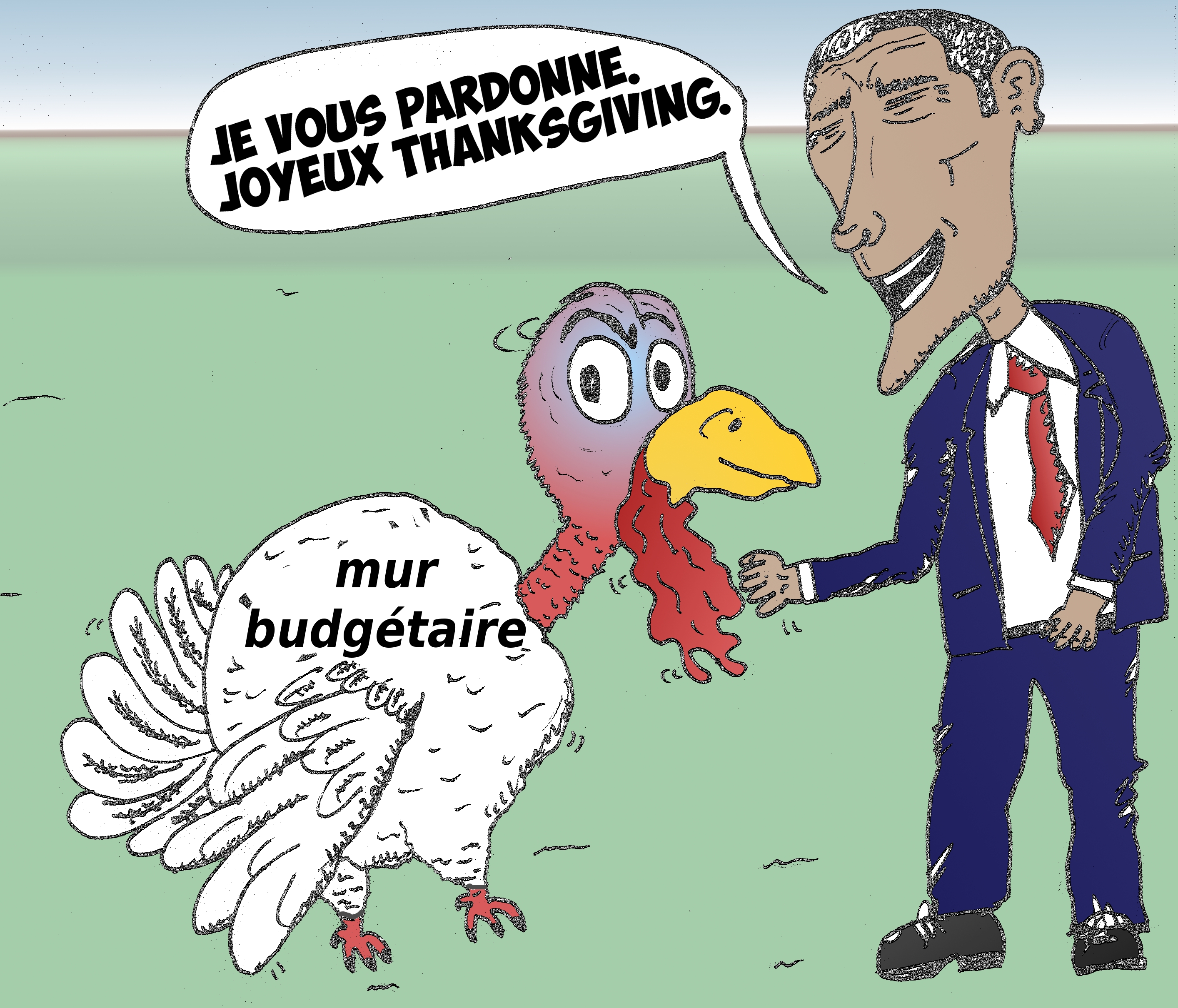 Dinde Thanksgiving pardonner par Obama caricature