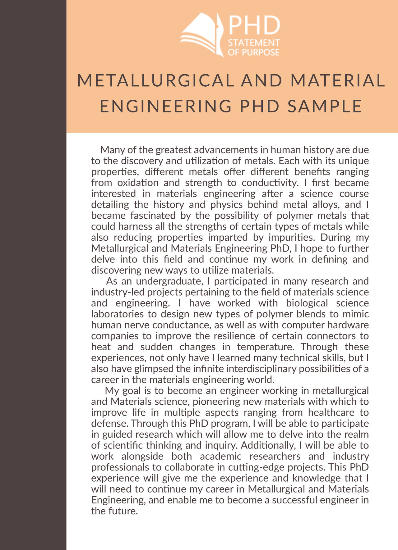 Sop for Metallurgical and Material Engineering PHD by PhDSoPSample