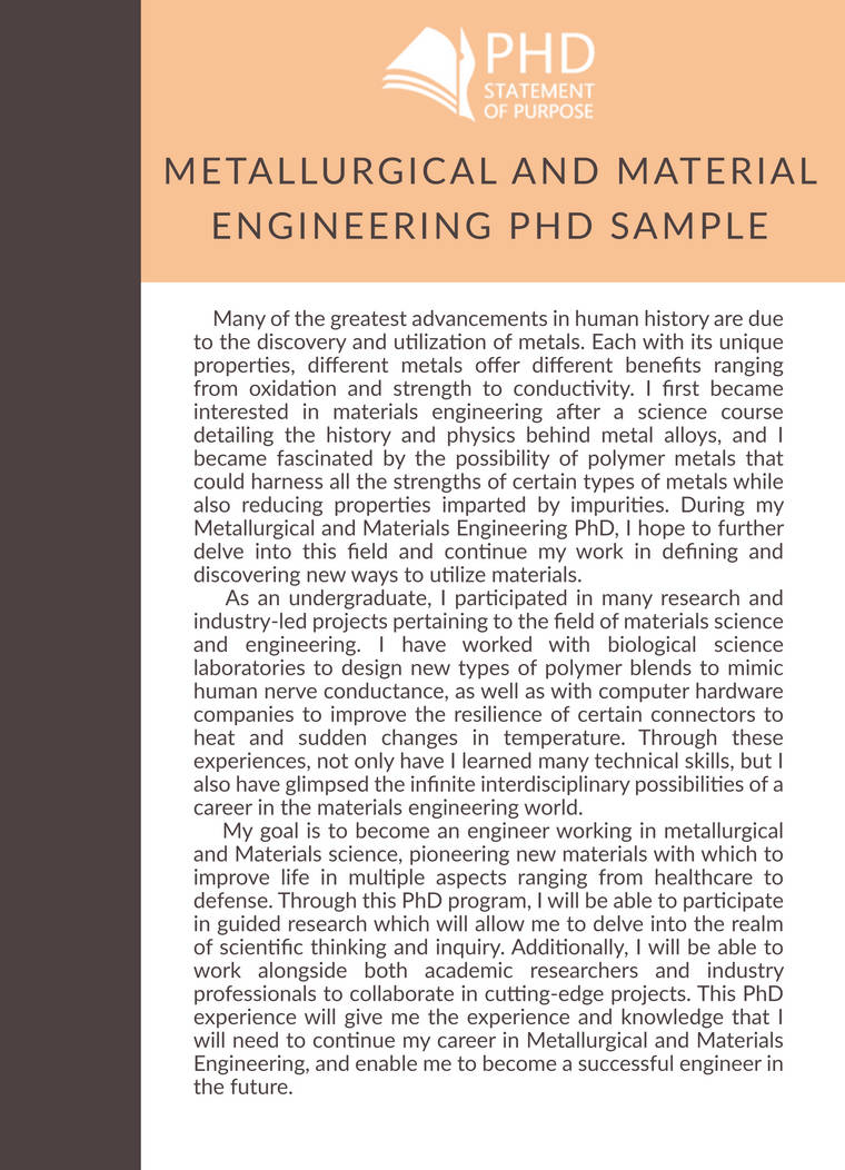 Sop for Metallurgical and Material Engineering PHD by PhDSoPSample