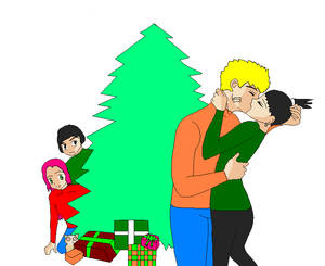 Kissing by the Christmas Tree