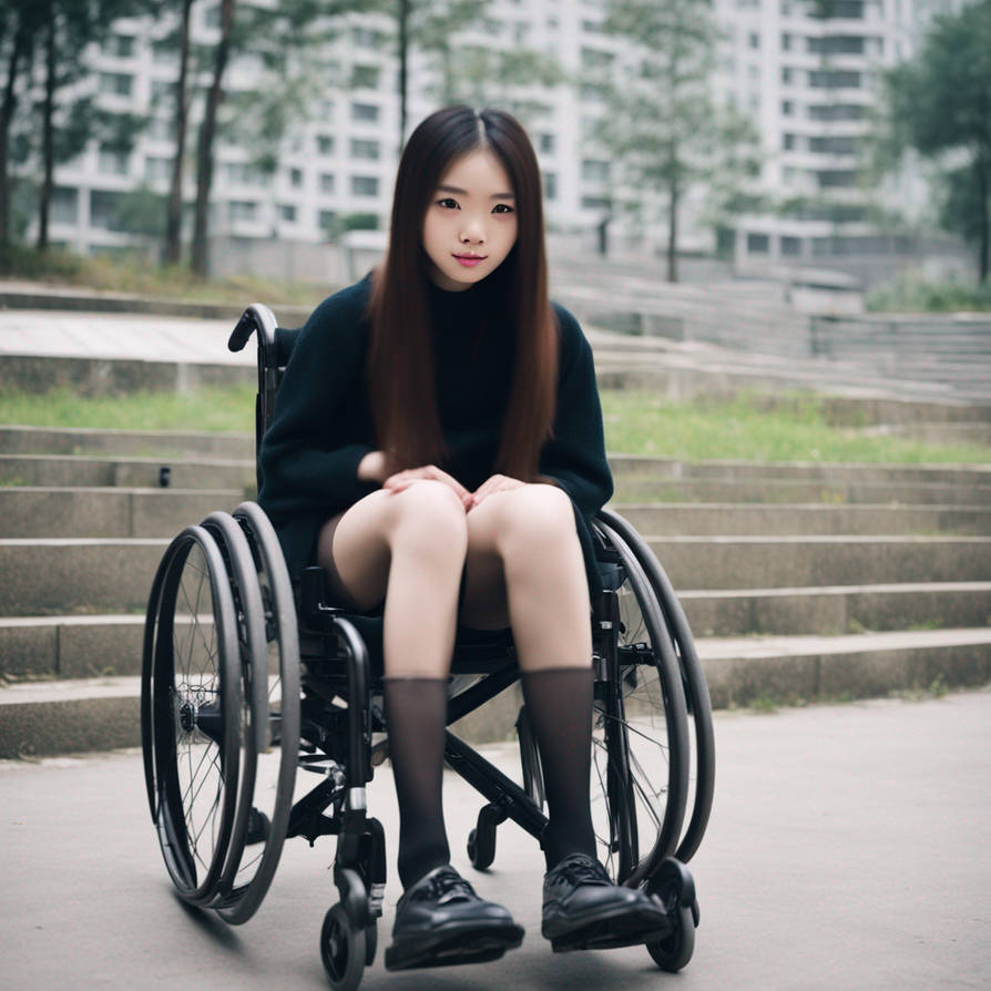 Wheelchair Girl With Black Pantyhose,