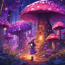 Little Witch In Sparkling Purple Mushroom Forest 