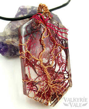 Wire Wrap Tree on Pink Moss Terrarium Pendant