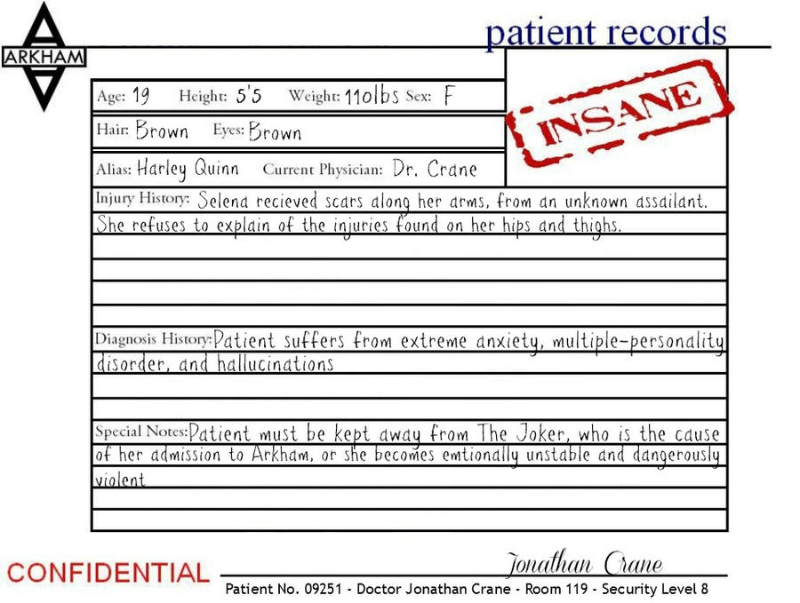 Arkham Asylum Patient File.pdf Selena Stark's Arkham Asylum Patient Records by Paranoia-Neon-Angel on ...
