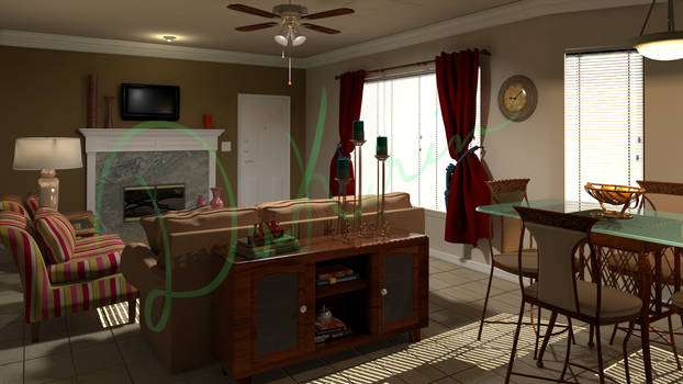 3D Living Room Scene. Textured and Lit.