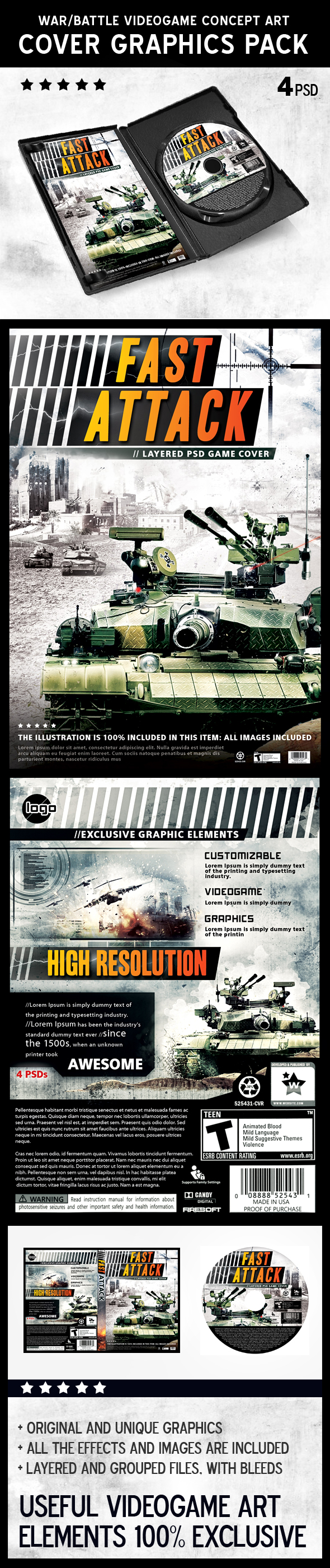 War videogame Art Template PSD