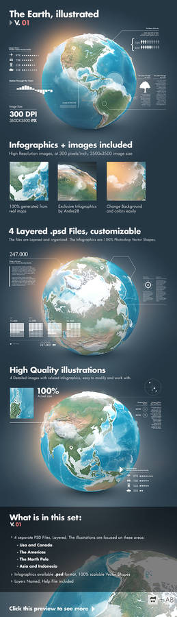 Earth Illustrated, 3D World and Infographics - V1