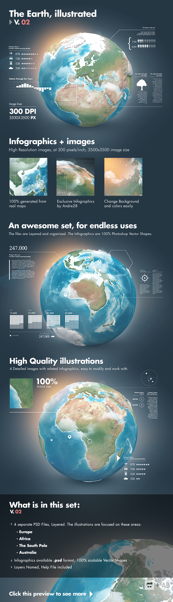 Earth Illustrated, 3D World and Infographics - V2