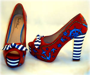 hand painted rockabilly nautical striped heels