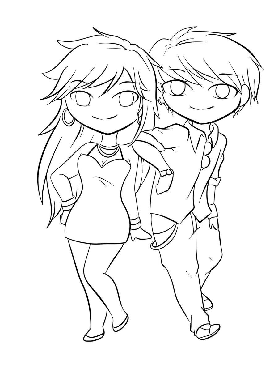 Lineart: Chibi Couple 2