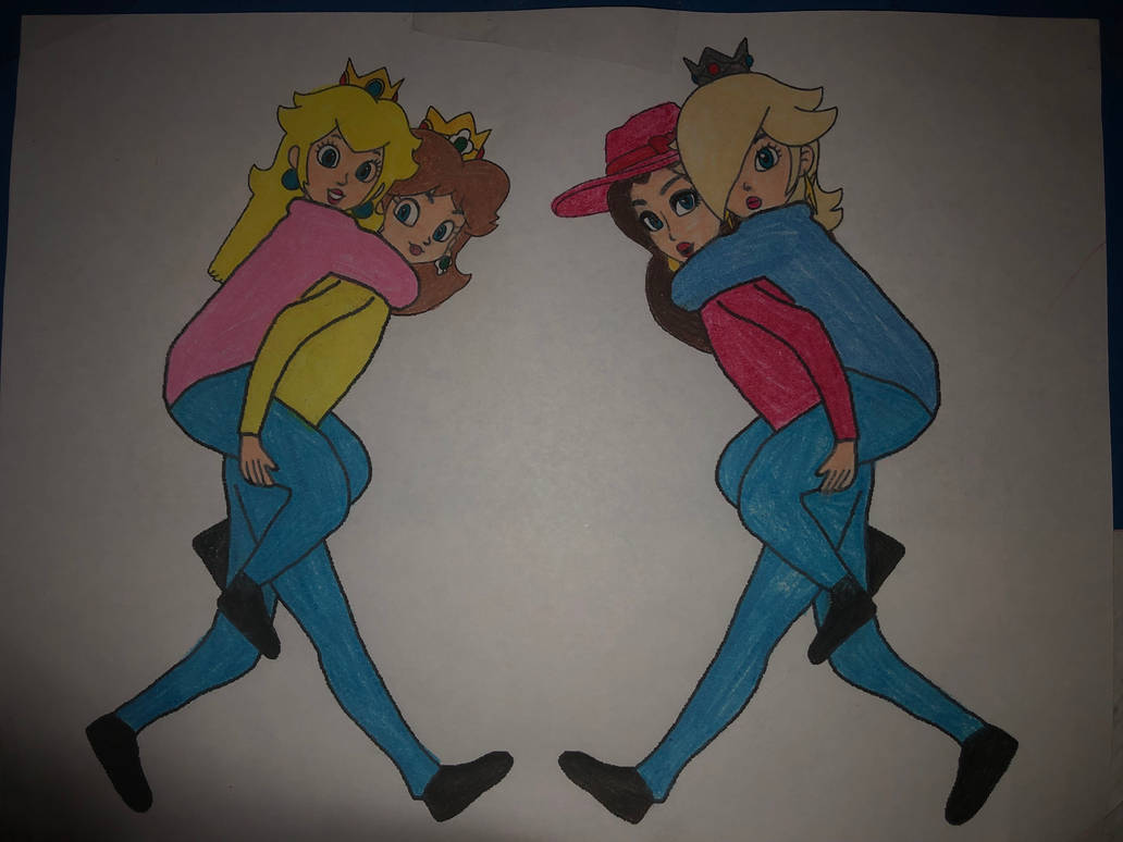 Peach Daisy Rosalina And Pauline Piggyback Ride by maxamizerblake on