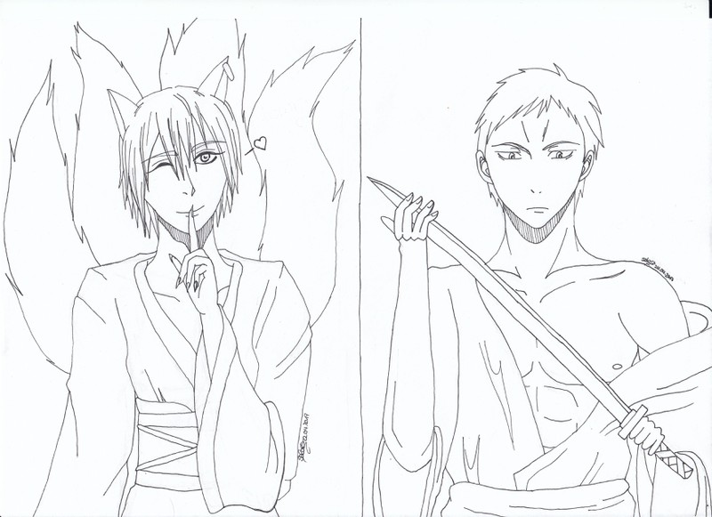 Kitsune Kise and Warrior Aomine (lineart)