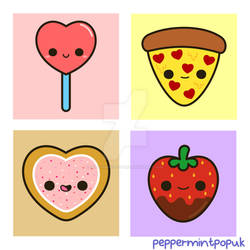 Cute food themed Valentine illustrations