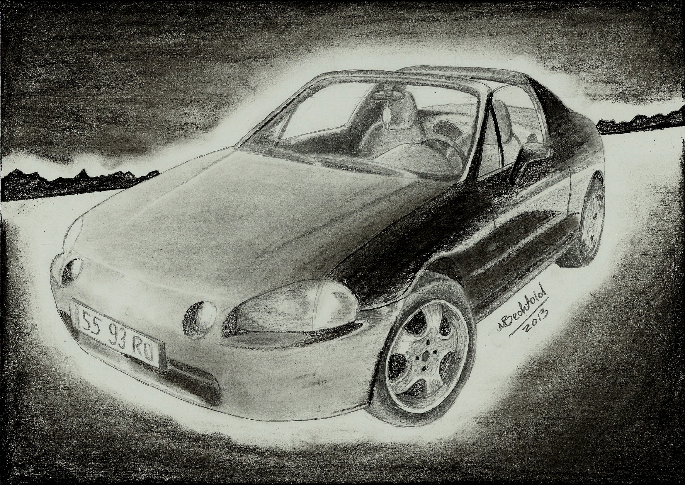 Honda CRX del Sol Car Drawing Realistic