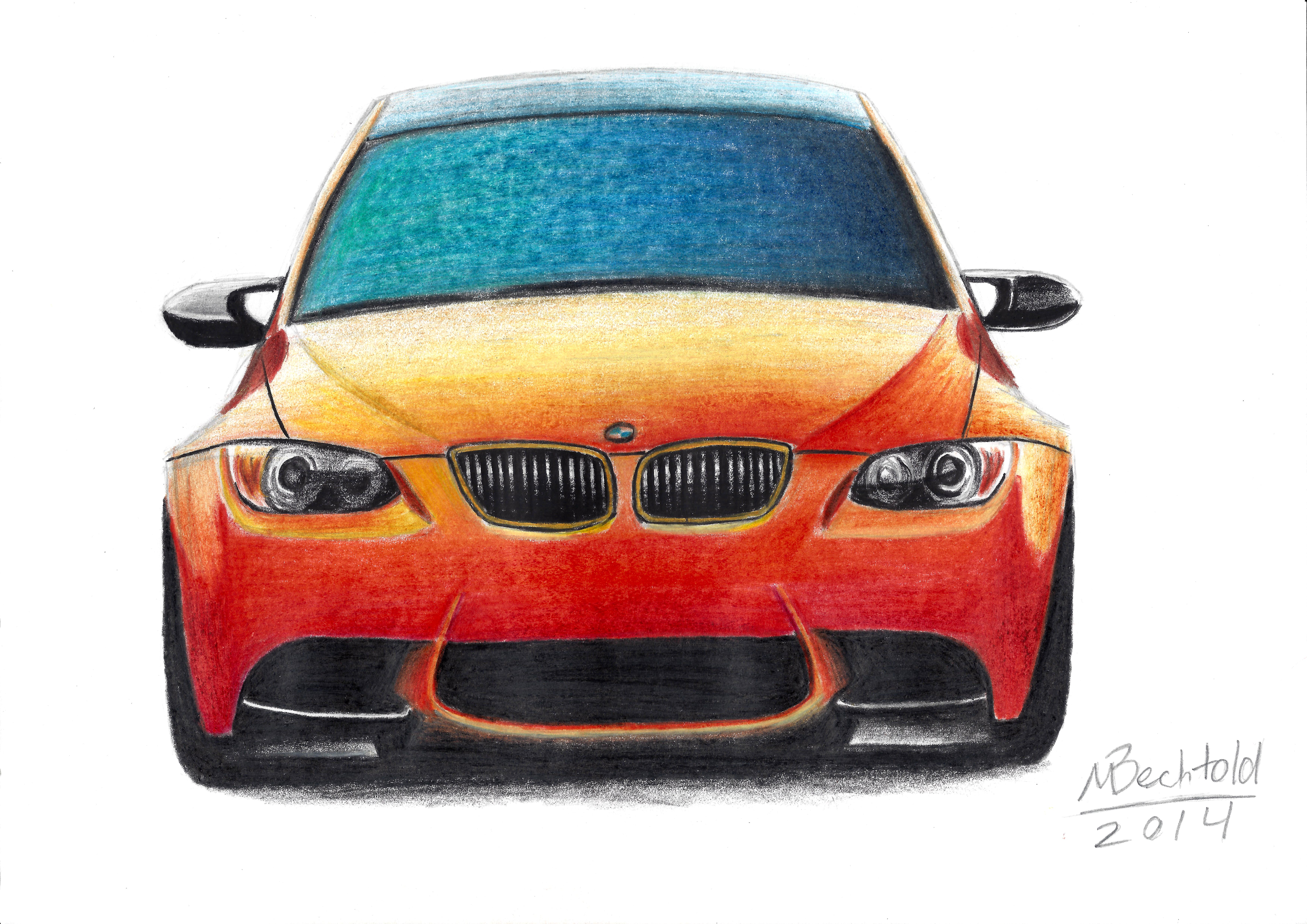 BMW M3 GTS E92 Realistic car drawing colour orange