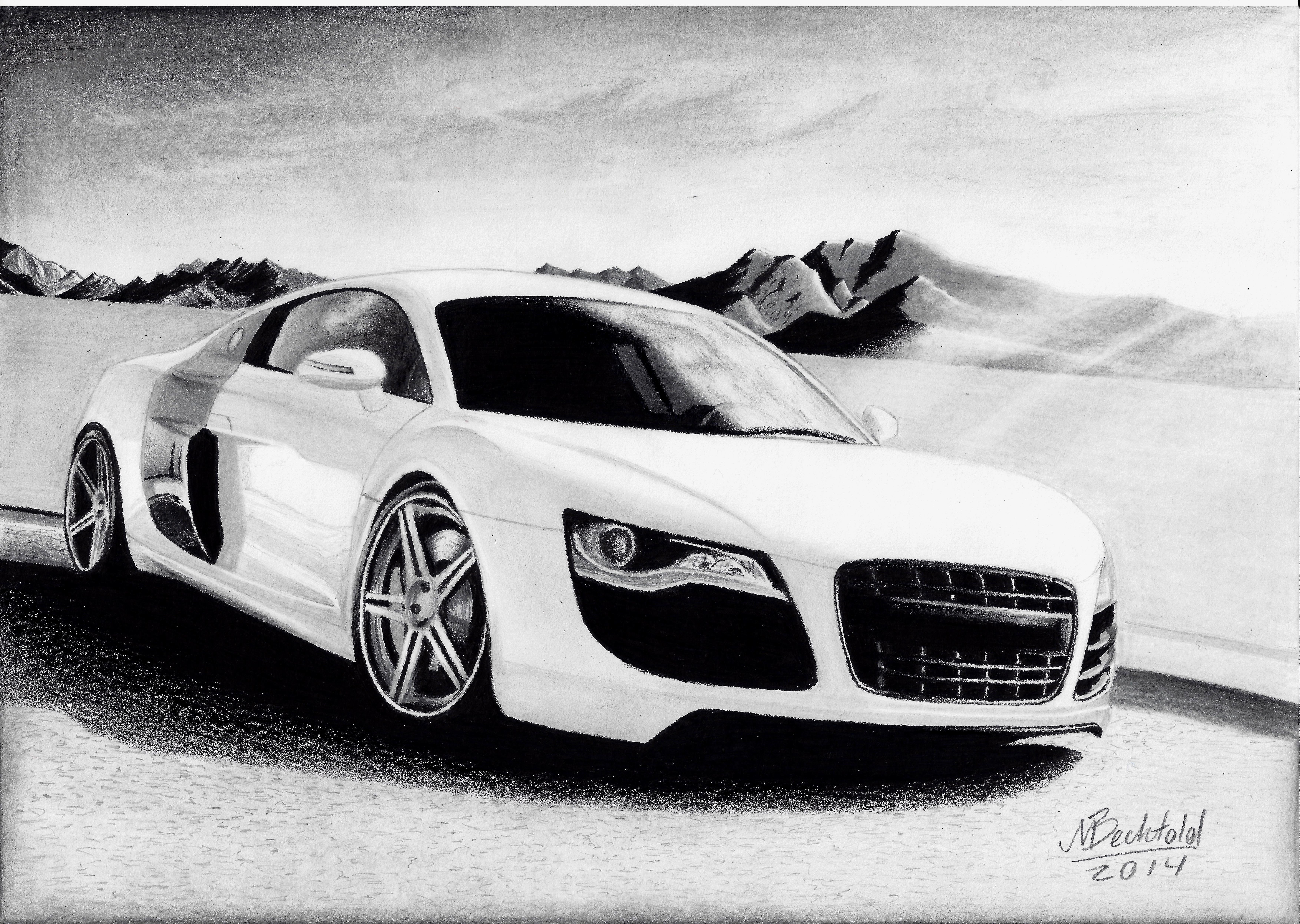 Audi R8 white Mountains Realistic Car Drawing by MaxBechtold on DeviantArt