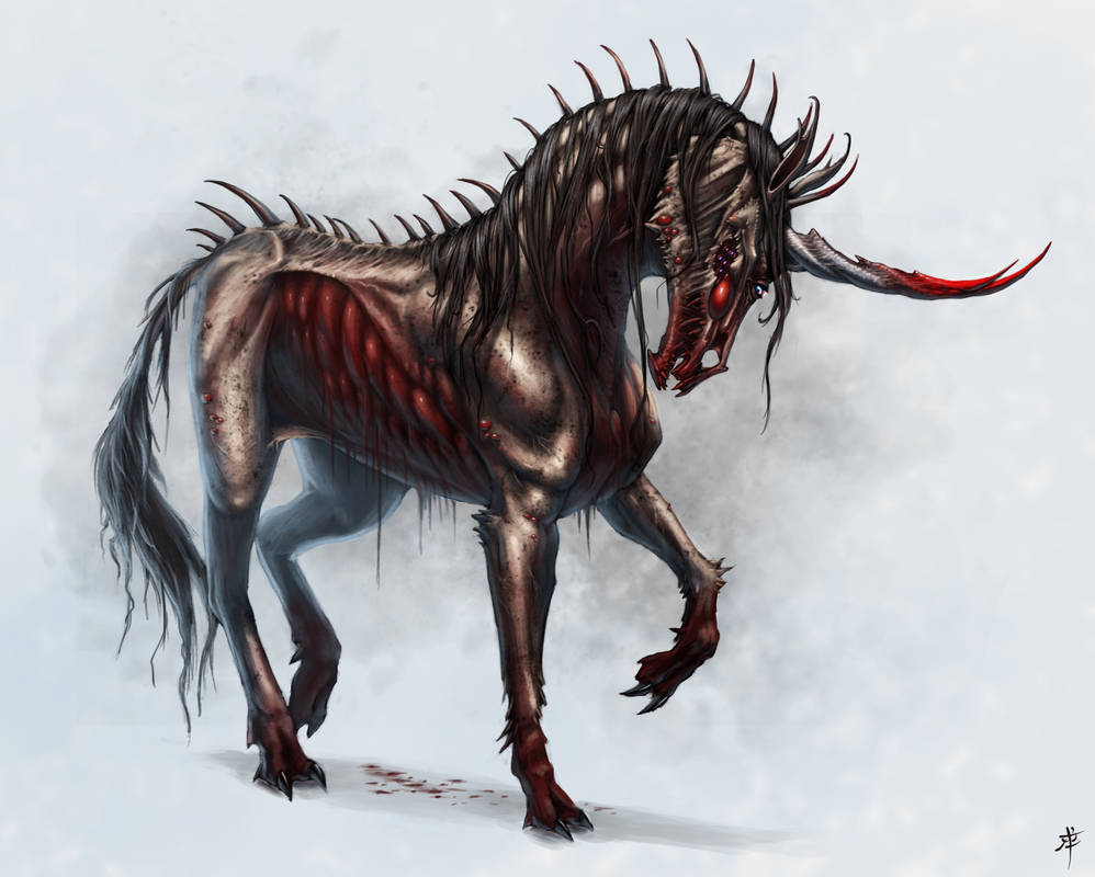 Страшный единорог. Келпи лошадь демон. Келпи монстр лошадь. Келпи лошадь скелет. Эвил Юникорн.