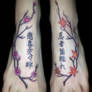 Japanese Trees and Kanji Foot Tattoo