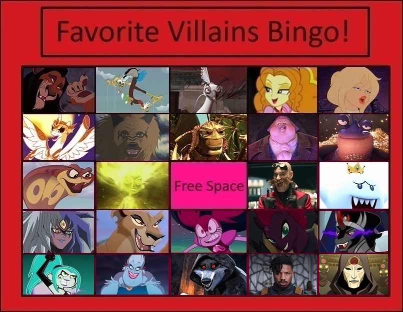My Favorite Villains Bingo! by CallMeBlackBeauty on DeviantArt