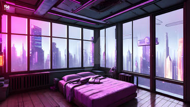 cyberpunk city background in the room