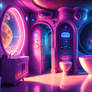 bathroom sci-fi, retro style, space world