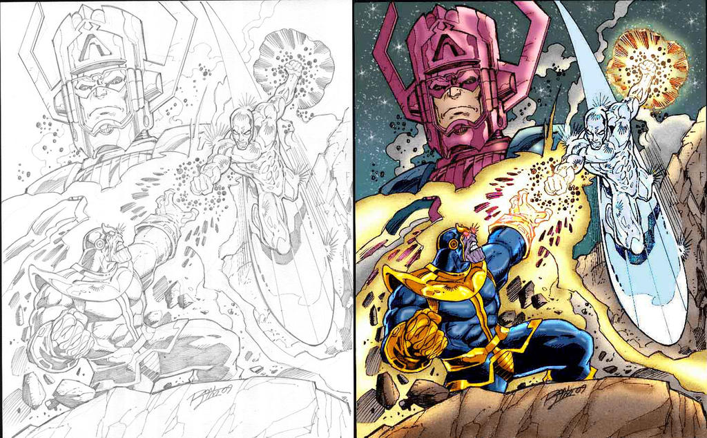 galactus s.surfer vs thanos by ron lim