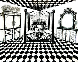 checkered bedroom