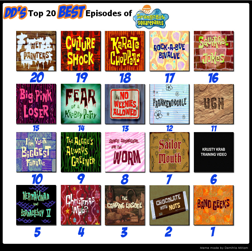 DD's Top 20 BEST Episodes of Spongebob Squarepants by DestinyDecade on