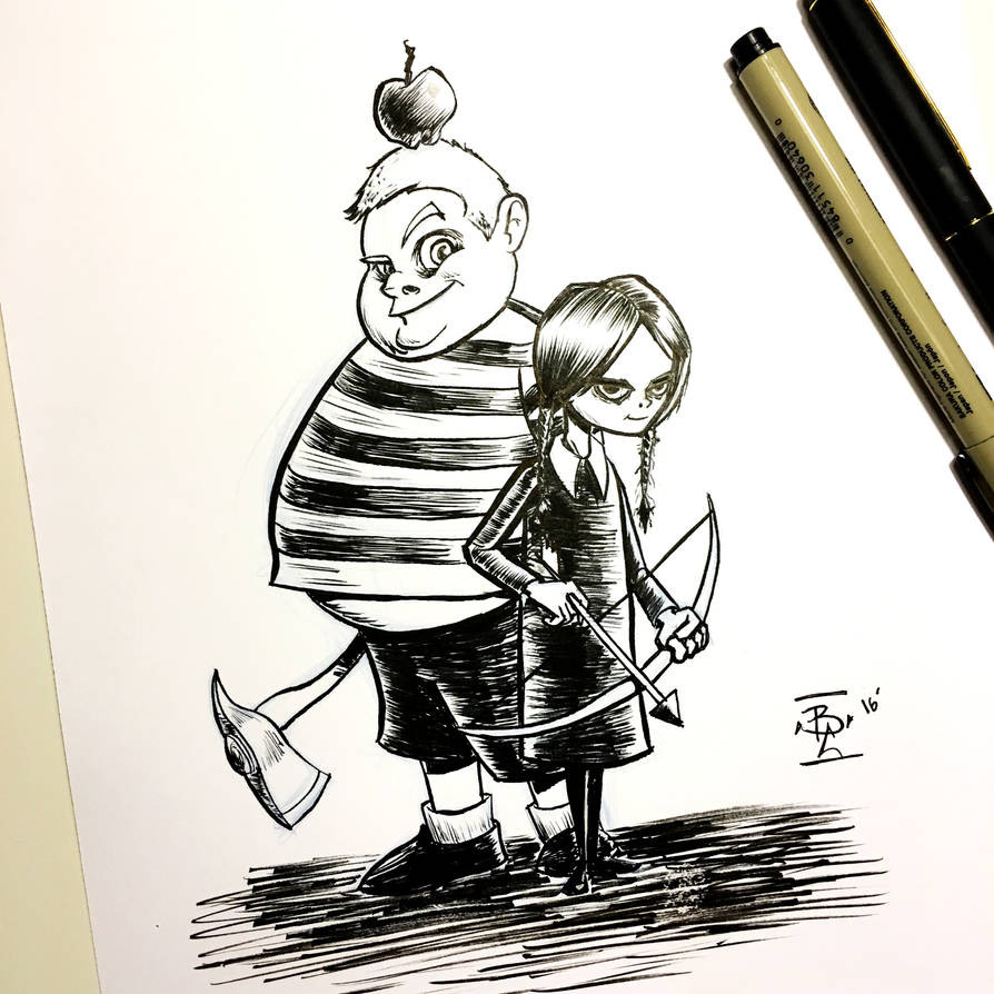 Wednesday and Pugsley Addams Ink Drawing by BrianC215 on DeviantArt