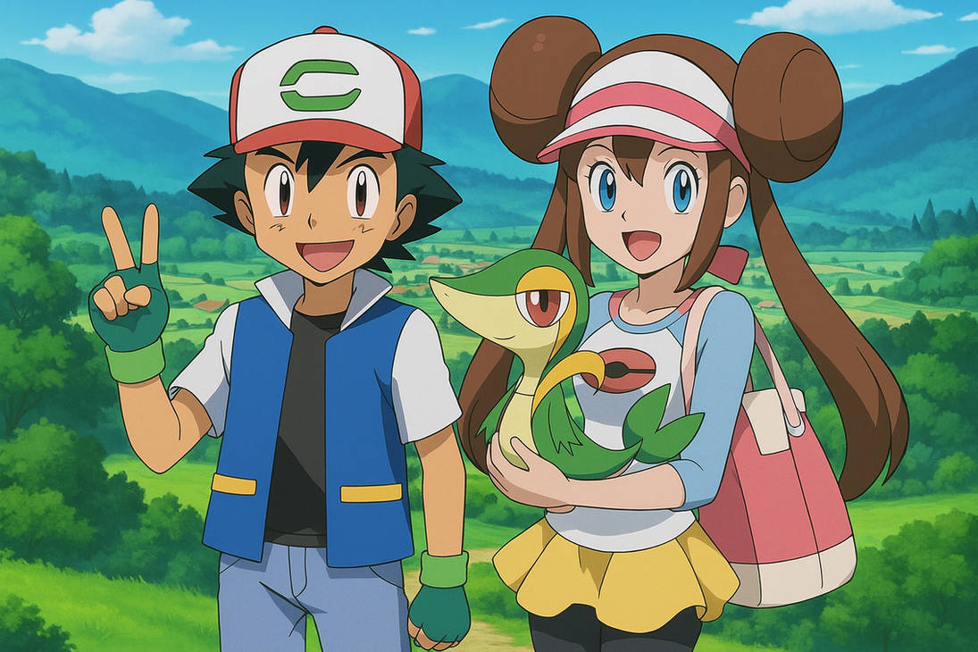 Ash , Rosa e Snivy by fandepokemoneetc on DeviantArt