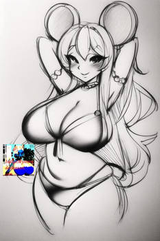 Anime mouse woman _ 20231108 pencil drawing