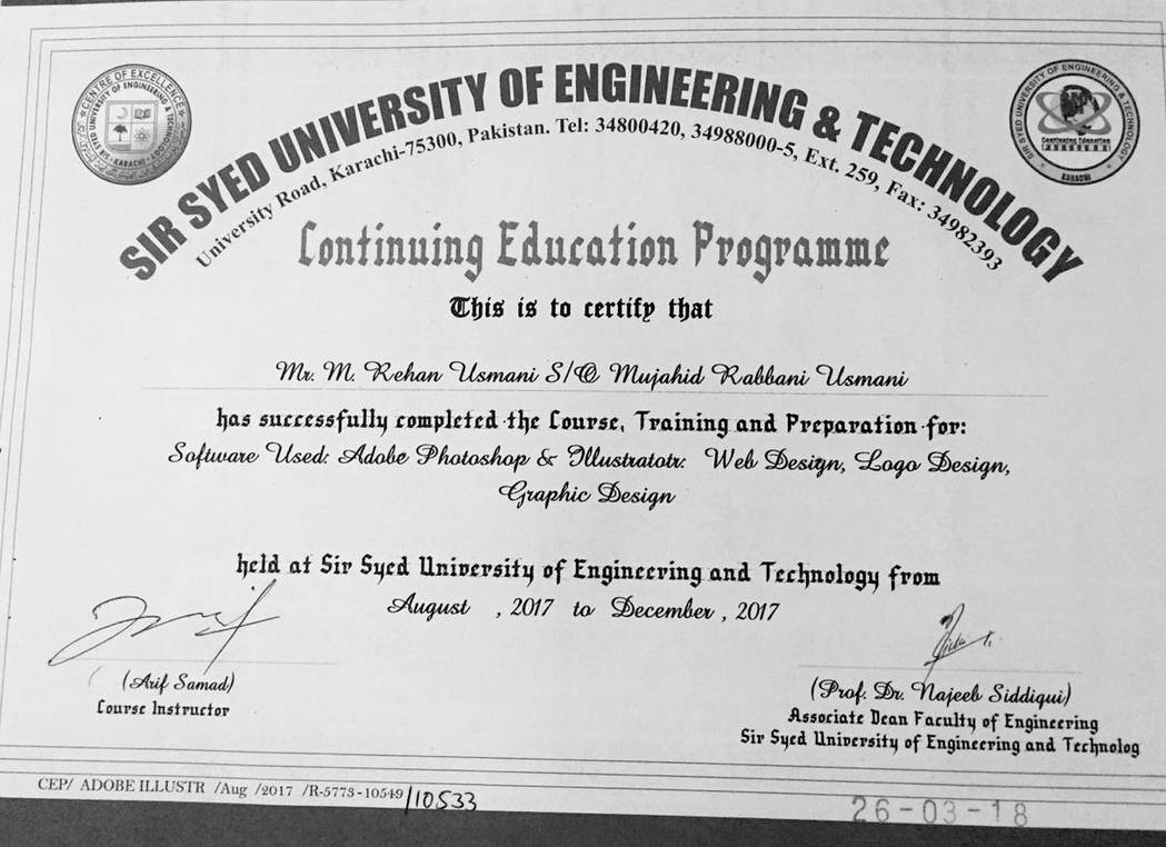 Graphics Design Short Course Certificate By Rehanusmani On