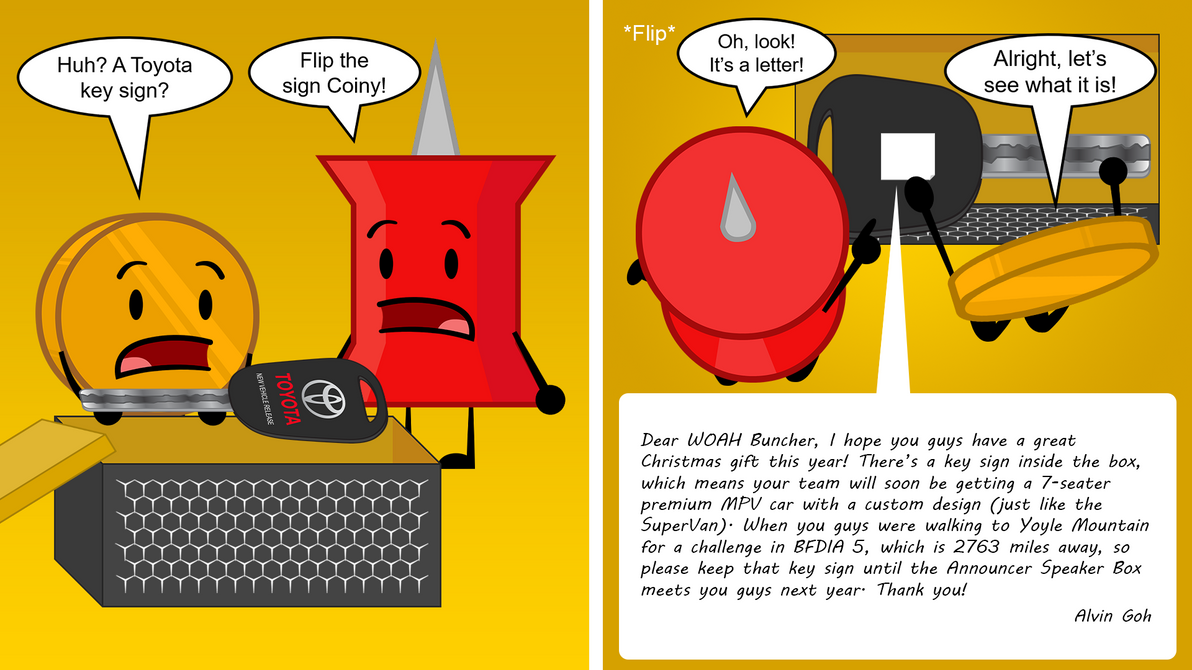Coiny Opened the Team Gift with Pin. (BFDI) by Alvin-10 on DeviantArt