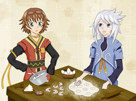 Tales: Genis giving cooking tips to Rita by KawaiiStorm