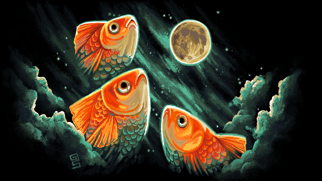 3 goldfish 1 moon mspaint