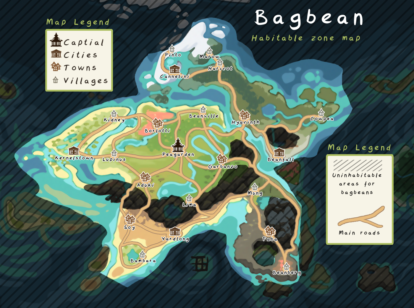 MAP - Bagbean Habitable zone map with Towns names