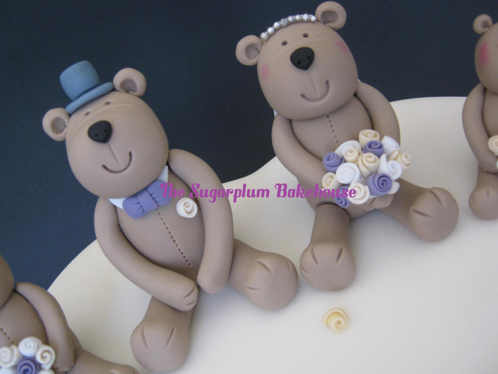 Bride and Groom Teddy Bear Wedding Cake Toppers