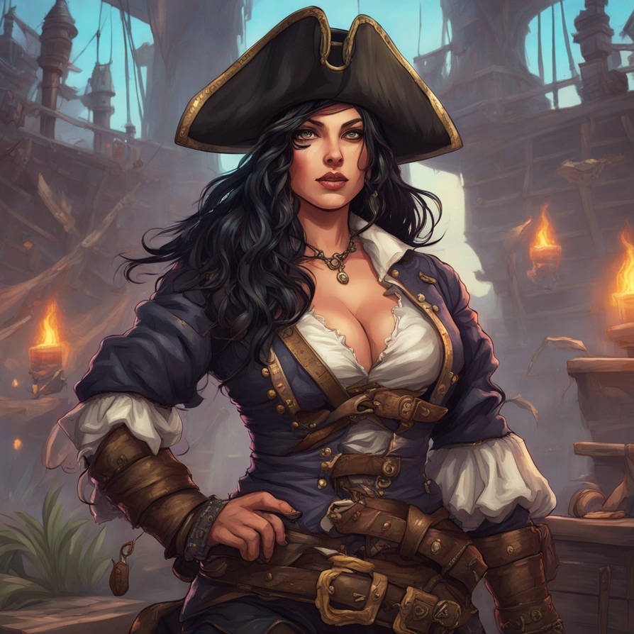 Curvy female pirate with black hair