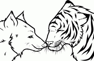 FREE Wolf And Tiger Lineart