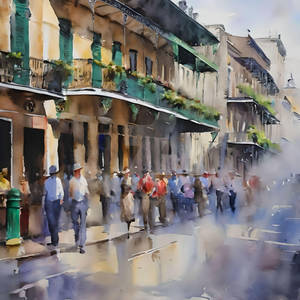 Bourbon Street New Orleans D - Watercolors and Pen