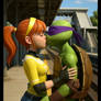 TMNT 2012 Donnie x April Interspecies kiss