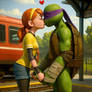 TMNT 2012 Donnie x April Interspecies kiss