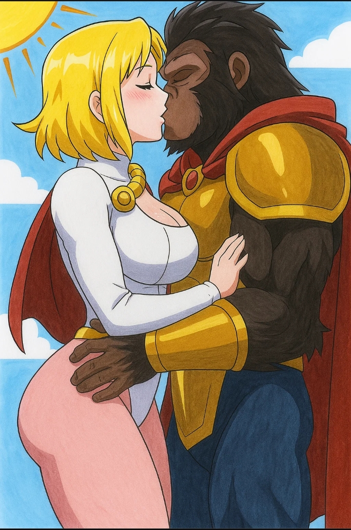 Power Girl Karen x Gorilla Grodd Interspecies kiss