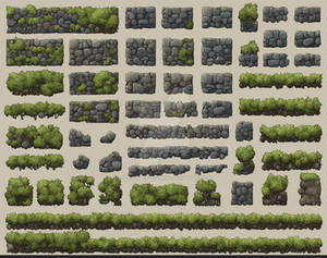 Game Asset | Stone Walls and Bushes
