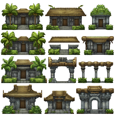Free 2D Game Asset Tropical Forest Buildings PNG by PixelGameResources ...