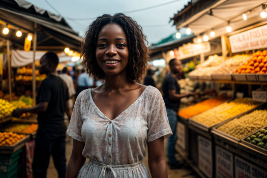 A young Ghanaian woman in a marketplace